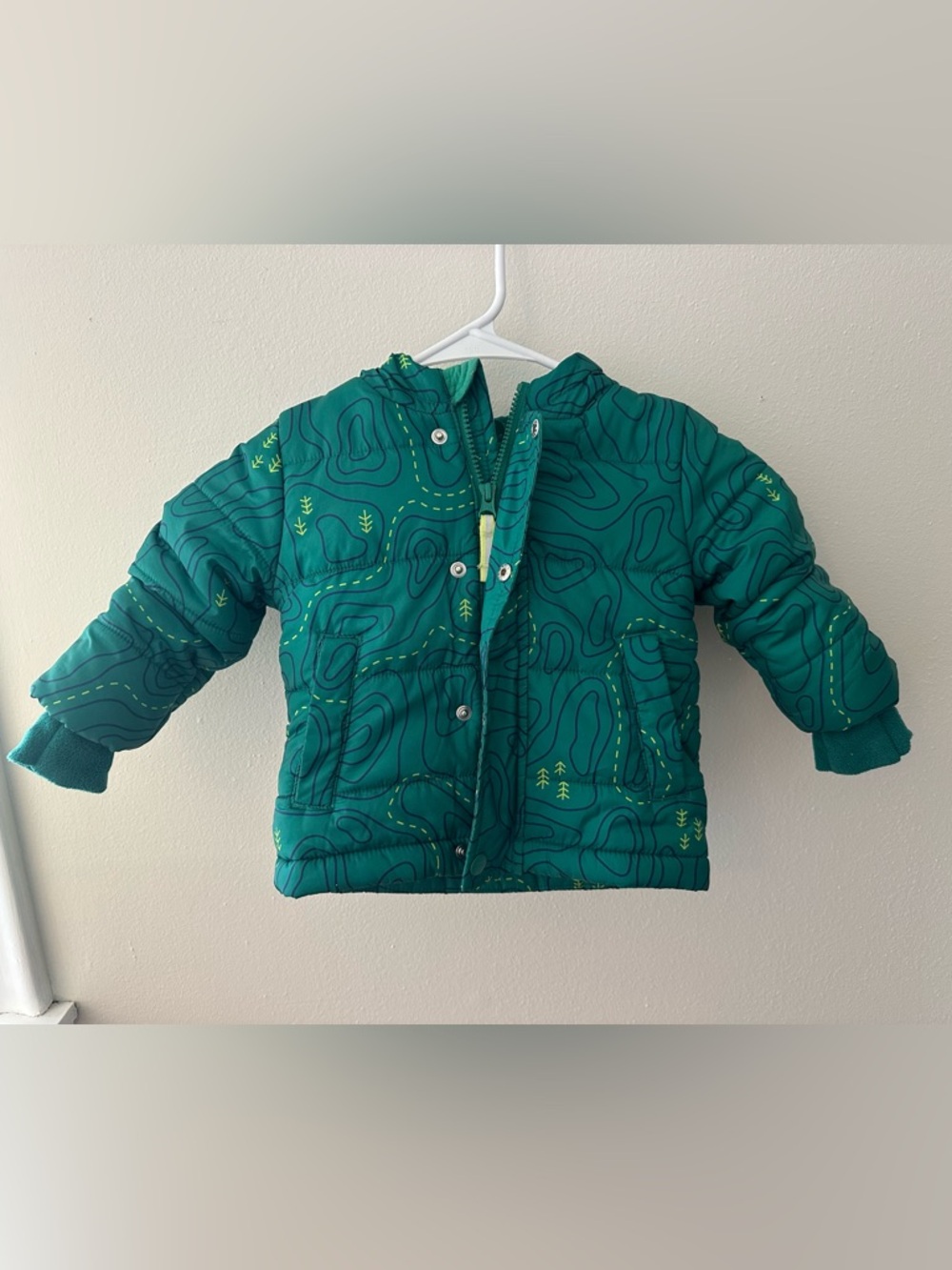 Cat & Jack Green Puffer Jacket with Topographic Print